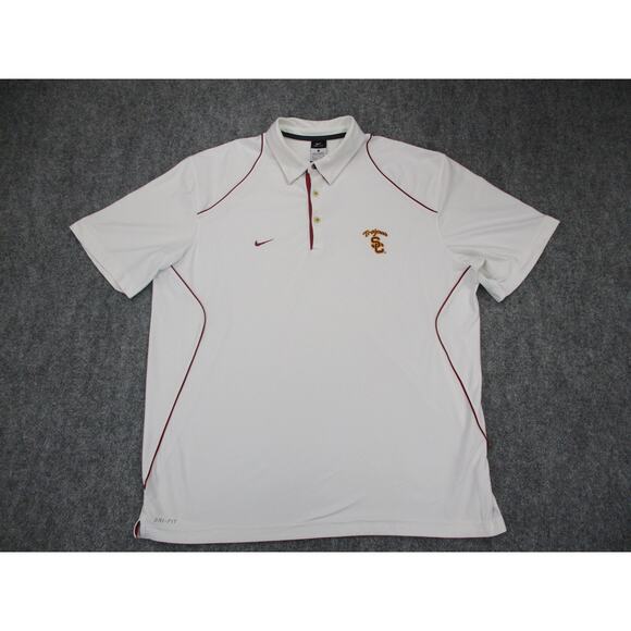 USC Trojans Polo Shirt Mens XL White Red NCAA Football Nike Dri Fit Embroidered - Picture 1 of 16